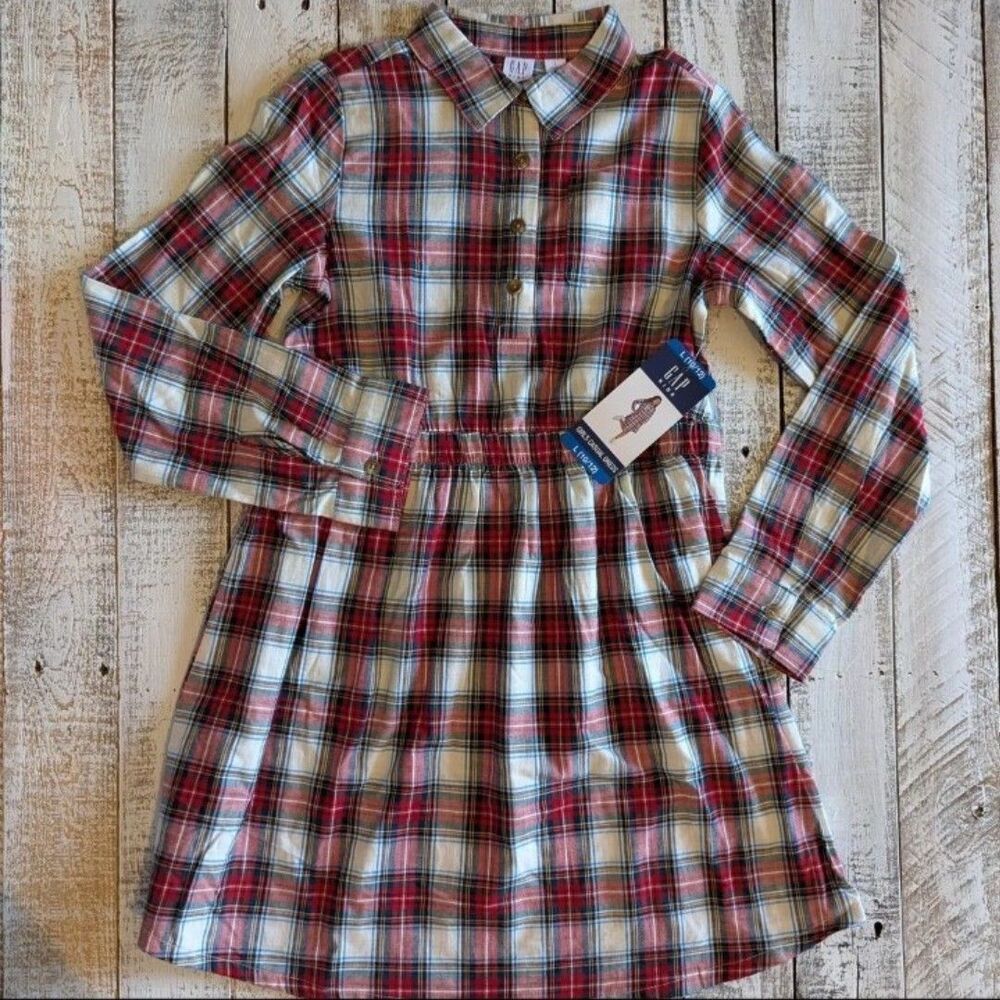 Brand New Gap Girls Long Sleeve Plaid Dress  Size L 12-14 NWT